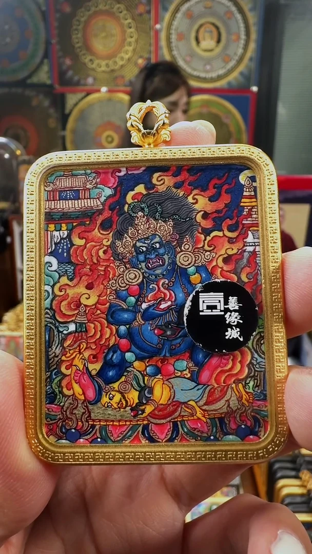 吊坠壹善缘城手绘唐卡黑C