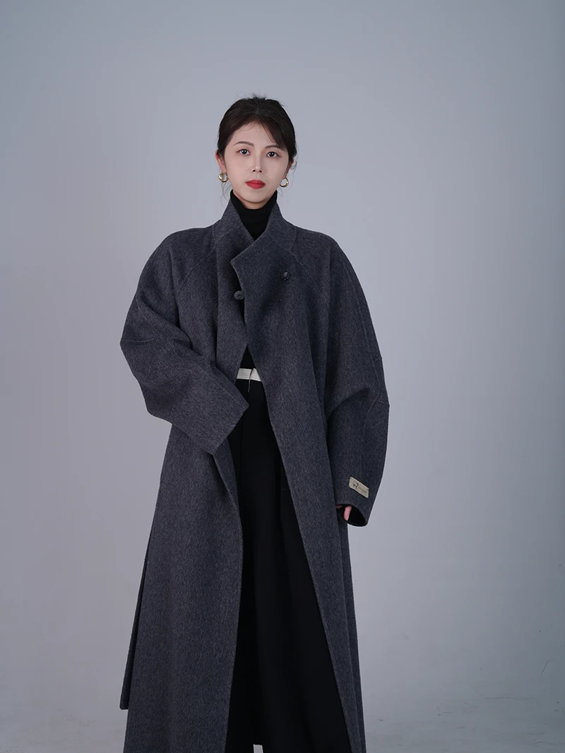 D.Ladies 女秋冬毛呢外套纯中长款羊毛大衣呢大衣加厚宽松时尚