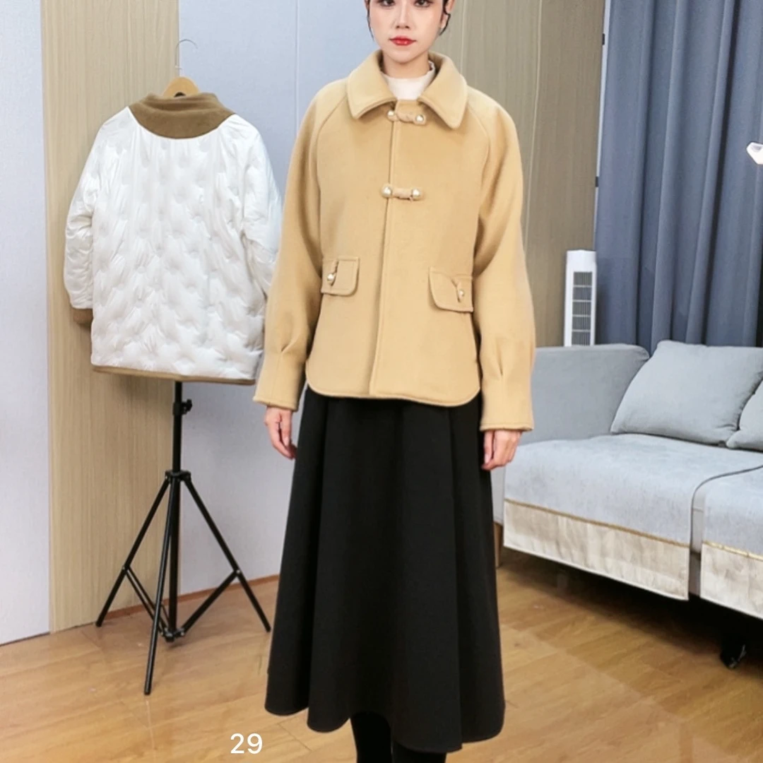 羽绒毛呢大衣女 冬季气质  显瘦百搭 双面尼大衣