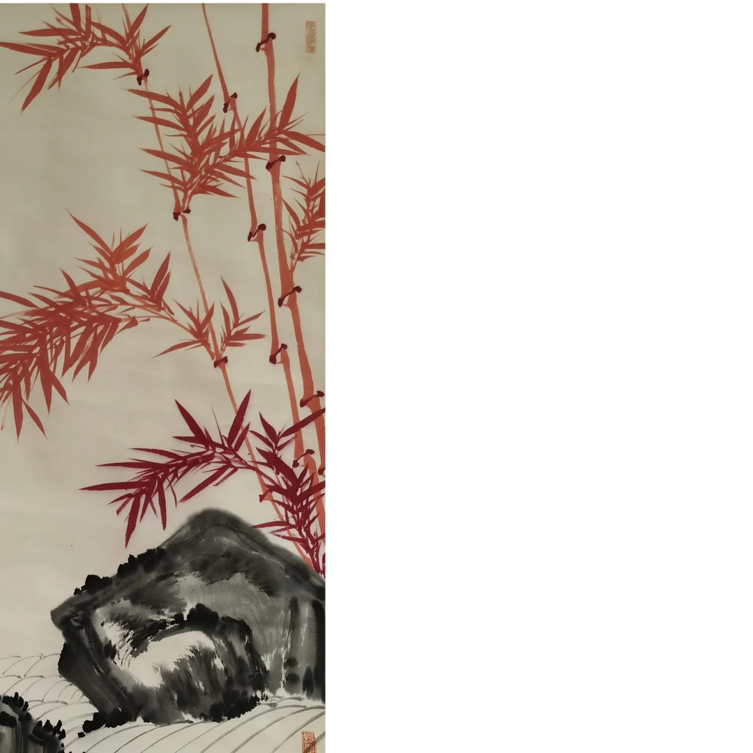 【辽拍】V240607-1-125《竹石》（4.1尺)纸本镜片