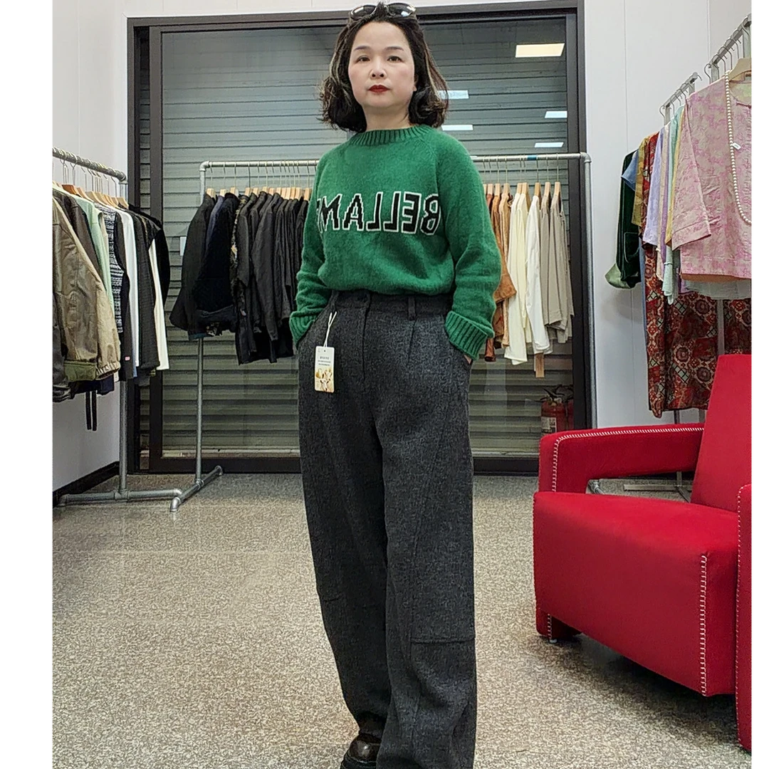 郑姐-混纺针织柔软保暖透气耐用弯刀遮跨垂感显瘦茧型裤