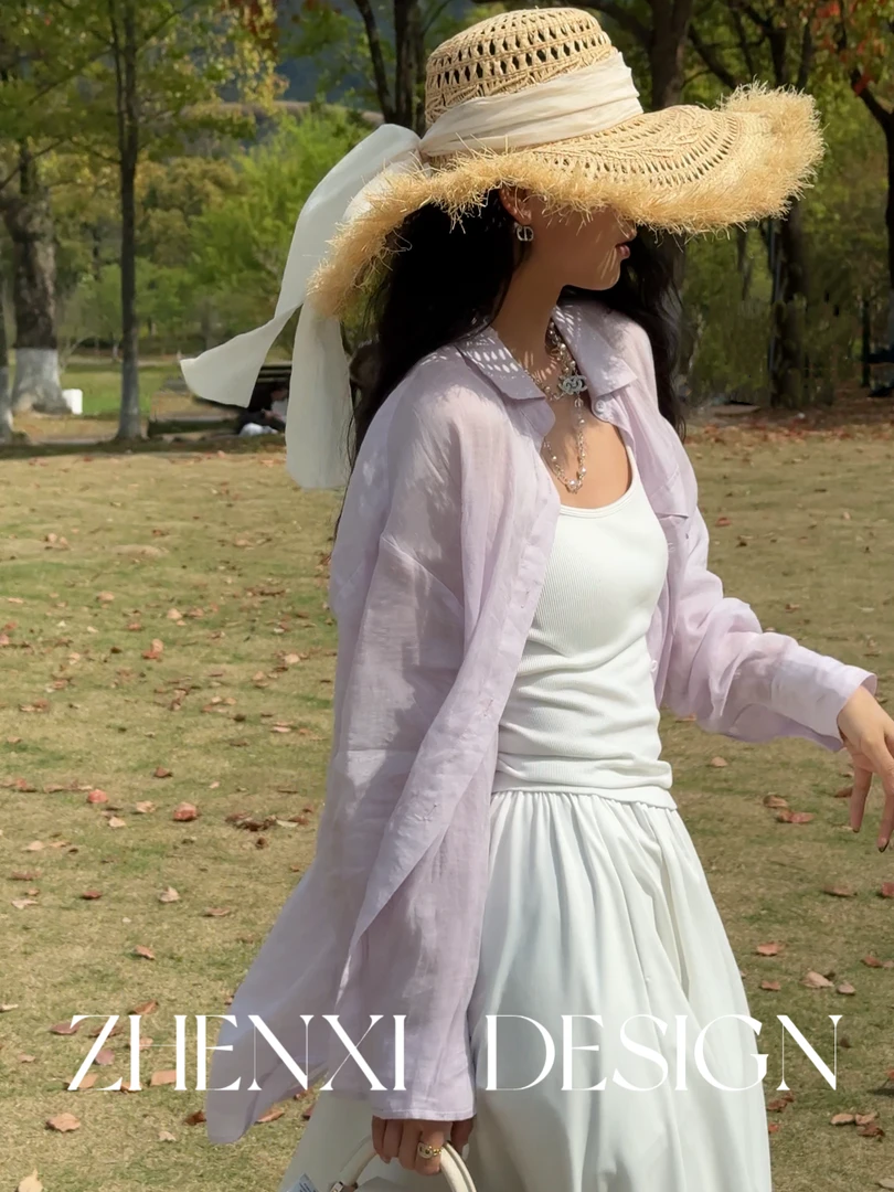 针西【珊瑚海衬衫】高个子穿搭简约纯色苎麻衬衫W90174