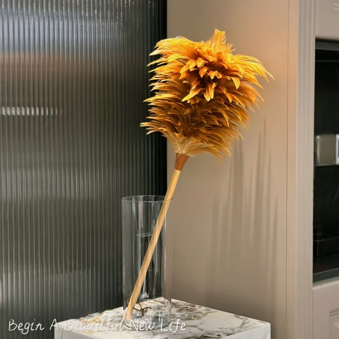 轻奢鸡毛防静电掸子除尘楠竹柄扫灰家用神器装饰品