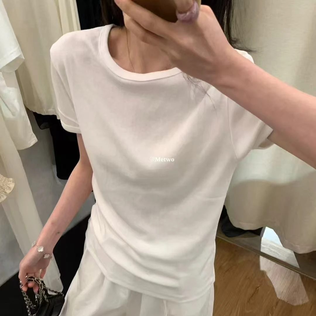 显瘦正肩圆领纯色基础短袖上衣