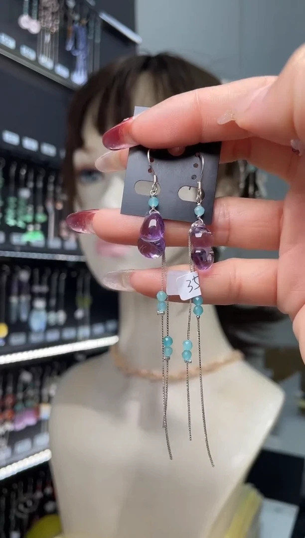 【闪购商品】紫晶耳饰银S925镶嵌少点心柿