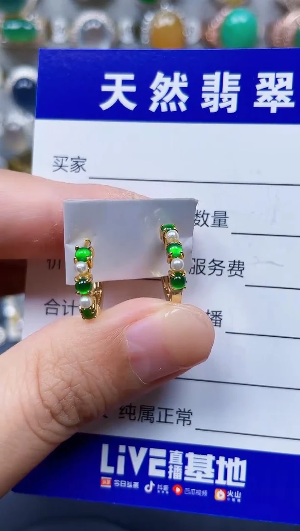 银S925镶嵌翡翠耳饰370