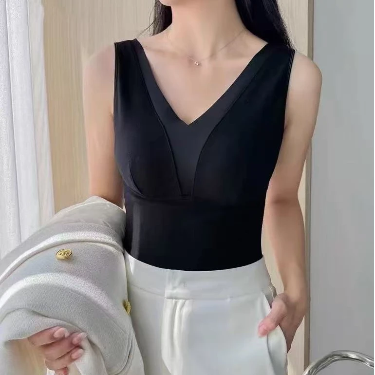 秋冬季蚕丝羊绒发热保暖打底背心无痕聚拢修身显瘦内百搭外穿内衣