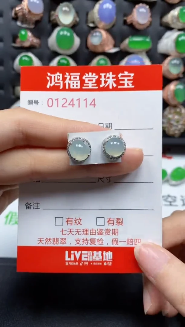 银S925镶嵌翡翠耳饰4114