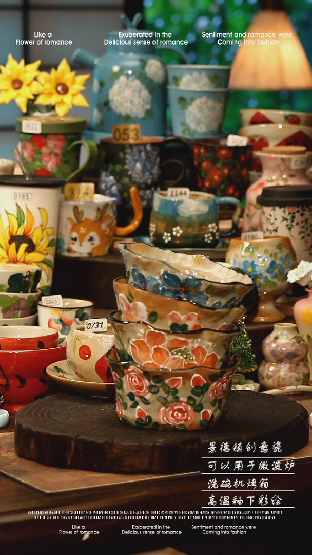 陶瓷随机一个景德镇高温釉下彩手工手绘款式