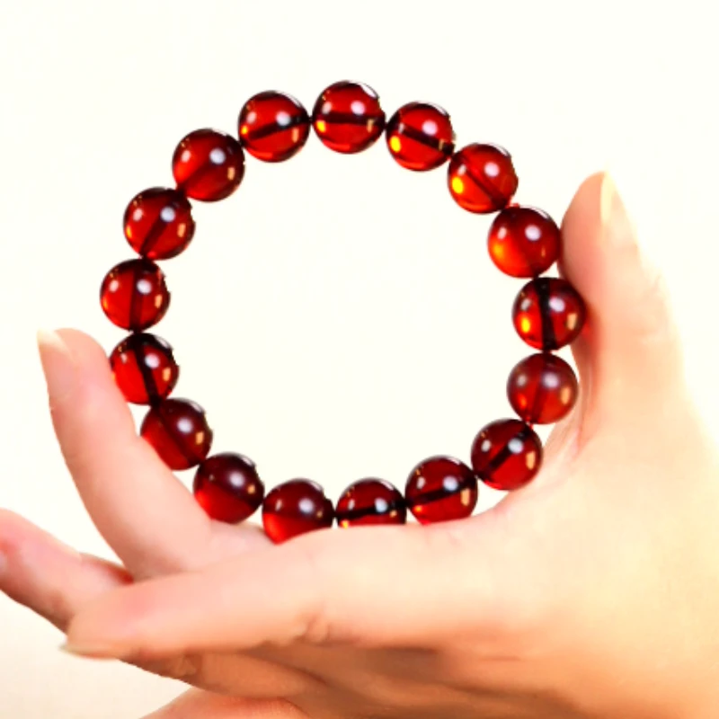 天然缅甸琥珀手串12MM+酒红色精品男女款
