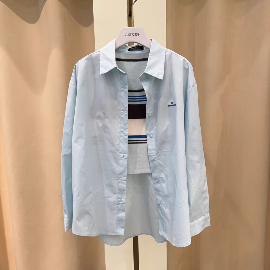 麦寻LJEBS11B春季新款2025百搭宽松显瘦长袖衬衫针织背心两件套女