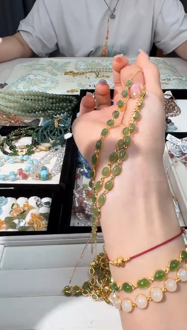 【闪购商品】银S925镶嵌和田玉手链F009碧玉蛋面手链