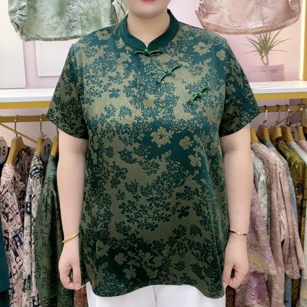 8018繁花似锦盘扣小立领短袖