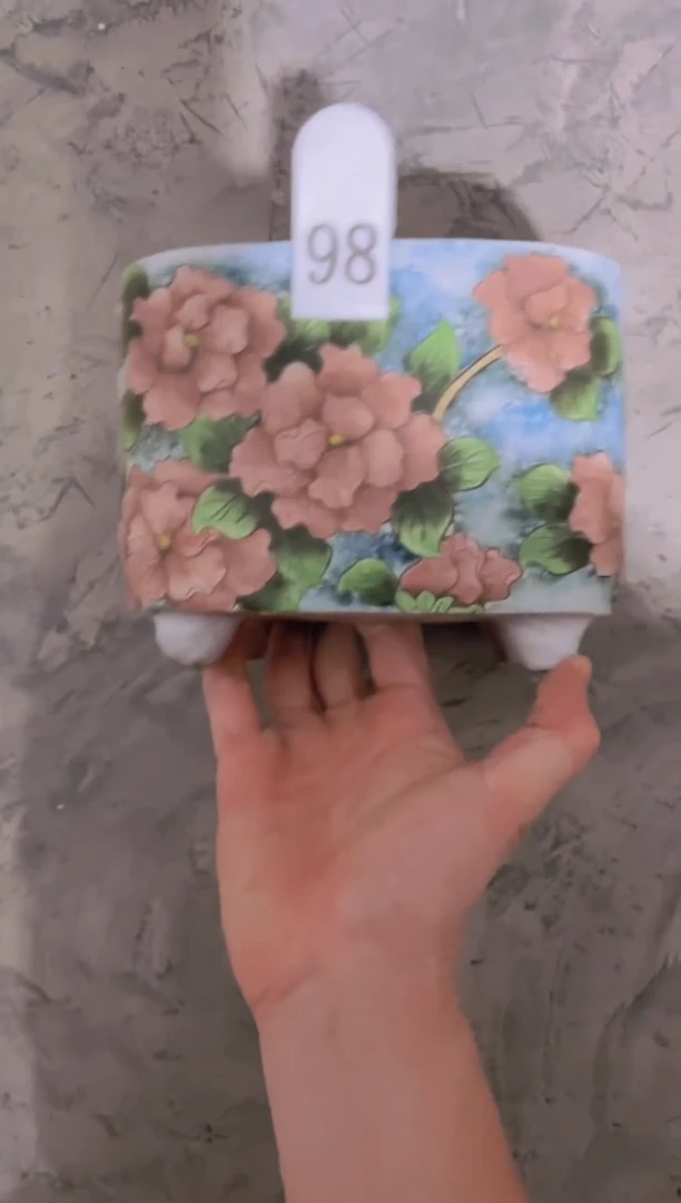 摆件98陶花岛花盆罐—手工痕迹默认，大小会有1-2公分误差
