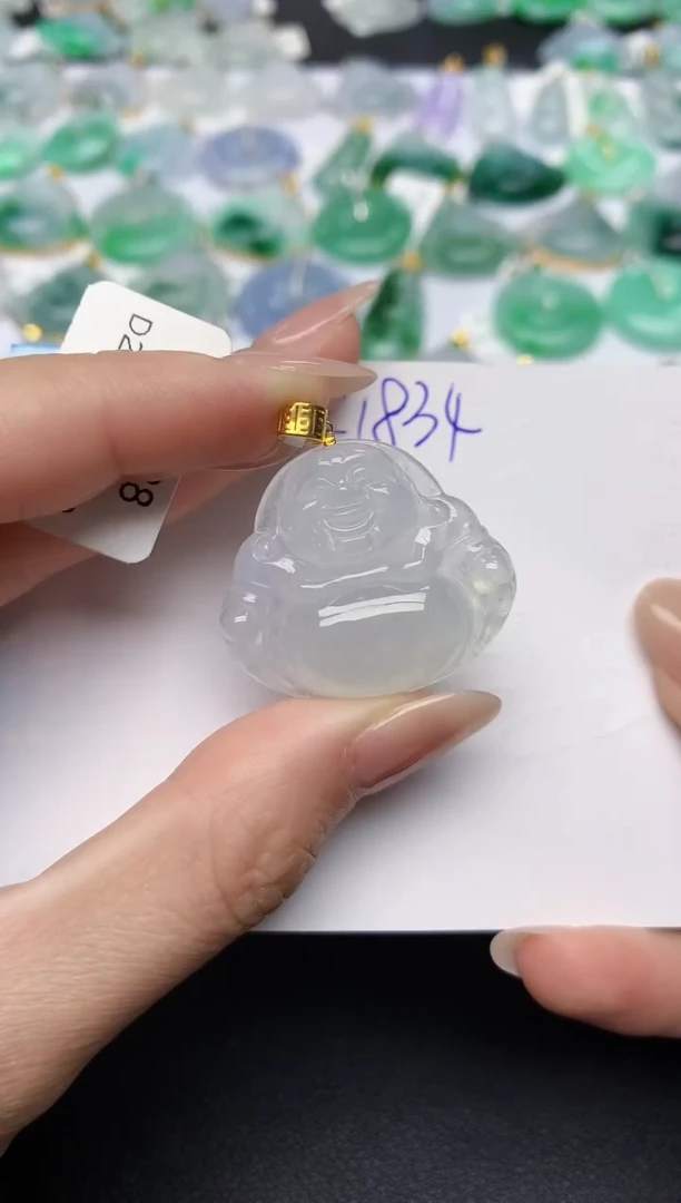 颈饰18K金镶嵌翡翠天然缅甸A货翡翠百元以上9元证书费自理