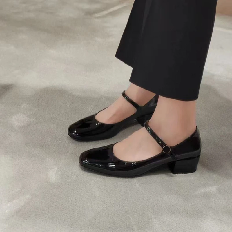 宝丫轻奢 女式优雅方头一字带浅口玛丽珍单鞋K1218