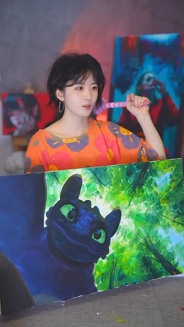 油画偷****球大尺寸无牙仔丙烯画纯手绘