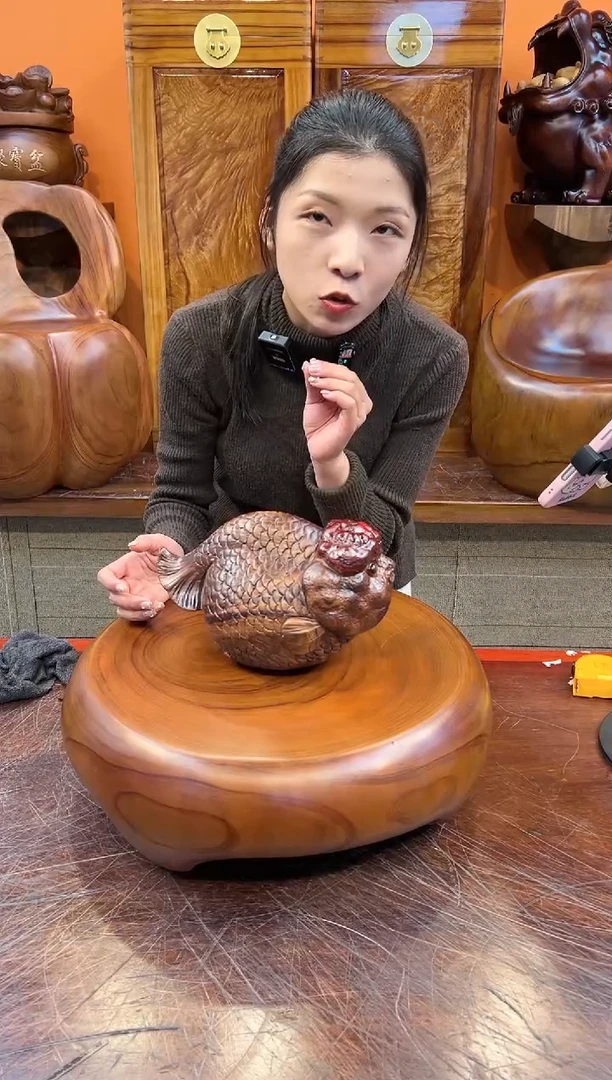 【闪购商品】稳定木鸿运当头福寿鱼创意摆件