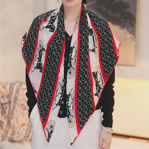 奢凌羊【华盛顿马车】95*95水溶戒指绒女士气质秋冬时尚披肩围巾