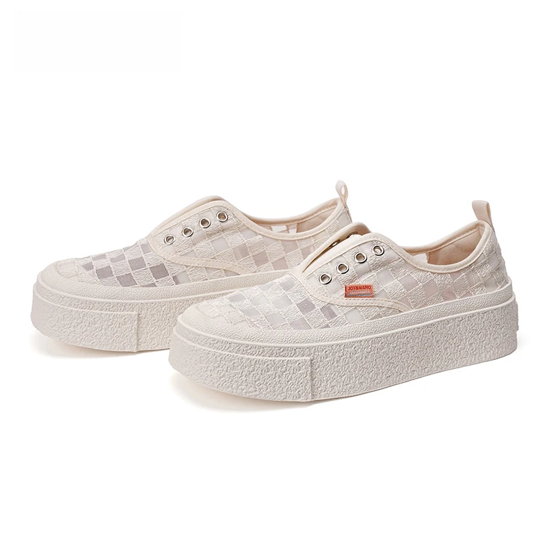 J&M/快乐玛丽小众格子女鞋运动板鞋夏季厚底网面透气饼干鞋65325W