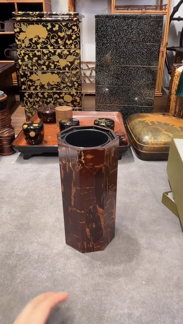 樱皮多边 花器  大漆漆器大漆漆器