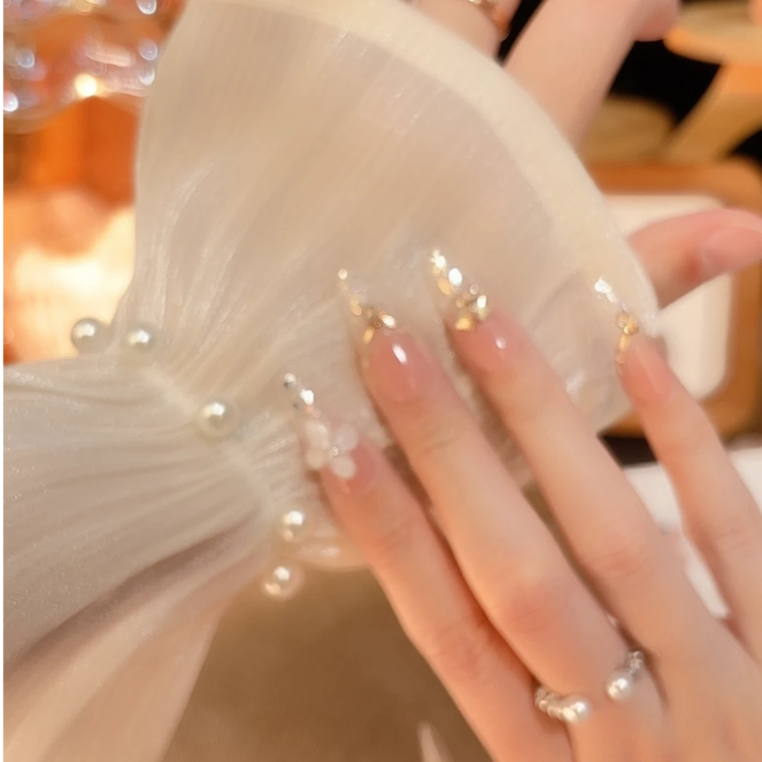 幻梦 手工穿戴甲夏日水晶香槟爱心重工光疗美甲可拆卸穿戴甲1776