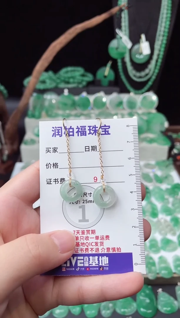 吊坠(赠链)合金石英质玉（非洲翠）12。205耳钩