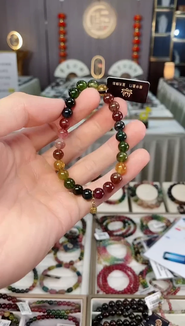 未镶嵌收藏级老矿碧玺单圈手串7mm+碧玺xion多样性发一条
