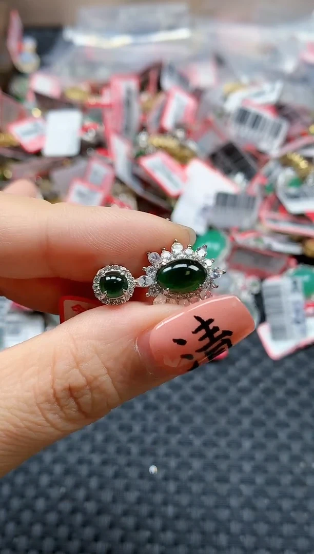 银S925镶嵌戒指翡翠天然A货缅甸翡翠