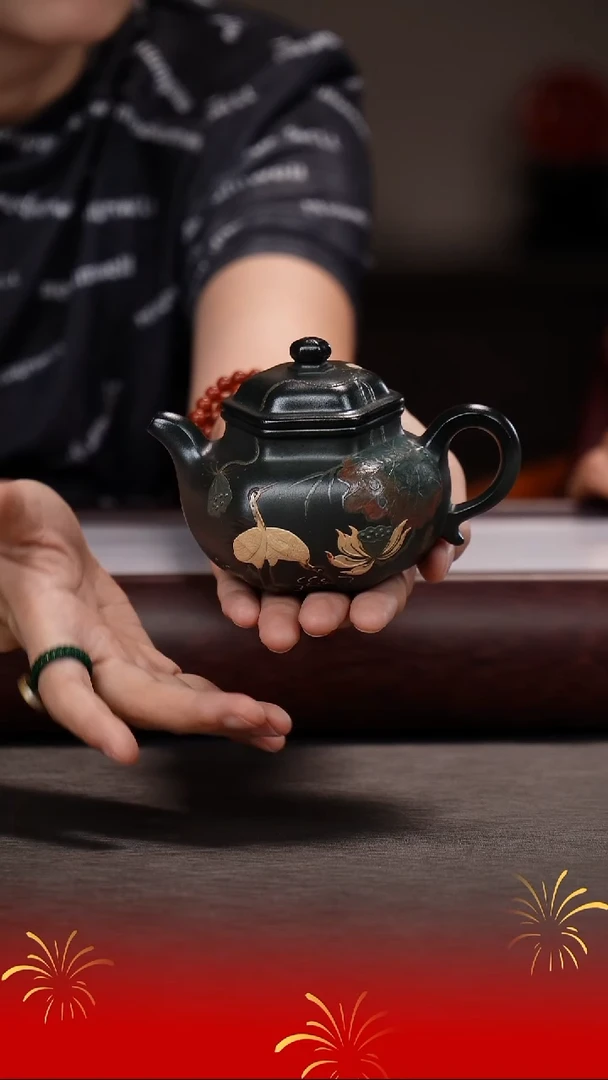 茶壶紫砂杨建英/绿泥柴烧/六方莲子/220c