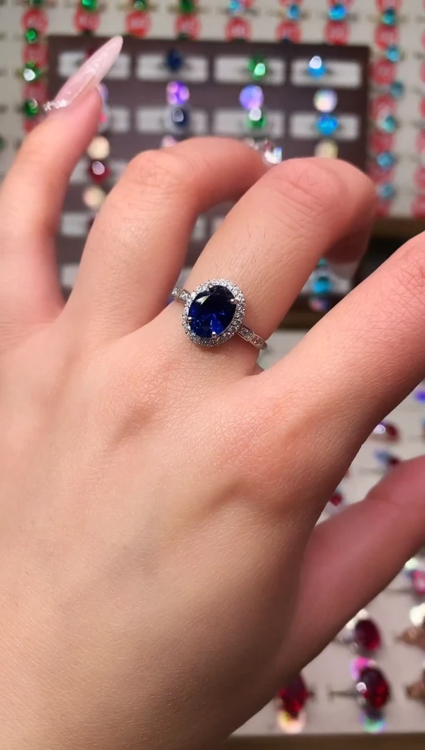 戒指蓝宝石银S925镶嵌7*9 银托