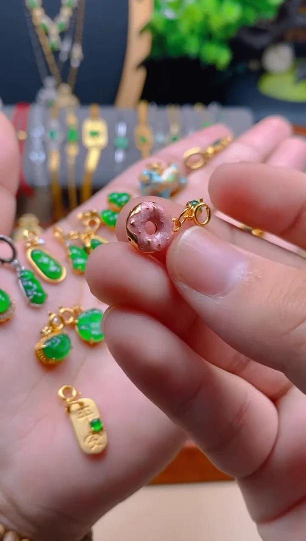 吊坠(不含链)银S925镶嵌翡翠甜甜圈