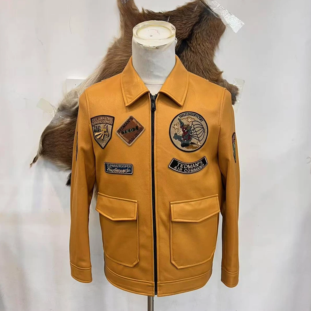 超帅超重工山羊皮时尚翻领真皮皮衣潮流修身短款秋冬休闲男款1719