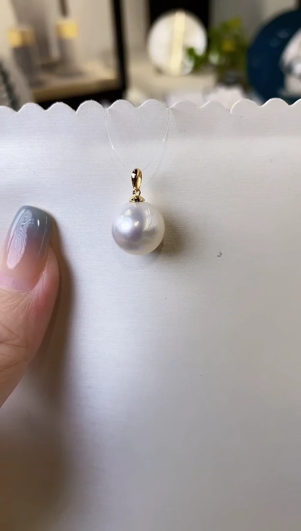 海水珍珠18K金镶嵌吊坠(不含链)11-12澳白珍珠吊坠