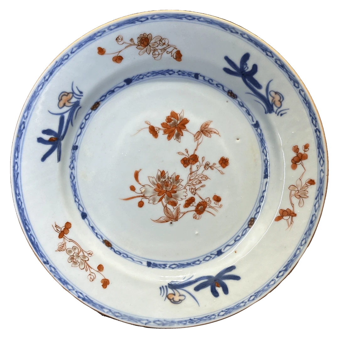 25012986y青花矾红花卉纹盘