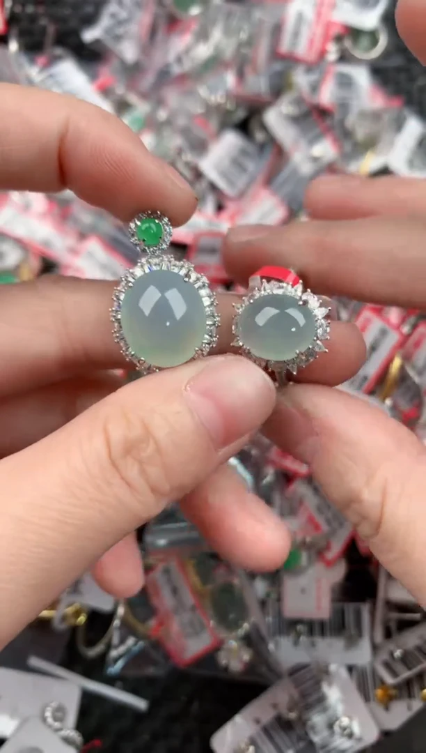 银S925镶嵌戒指翡翠12            10