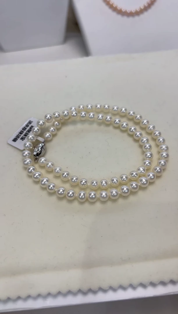 淡水珍珠银S925镶嵌颈饰6-7mm无核白珠项链