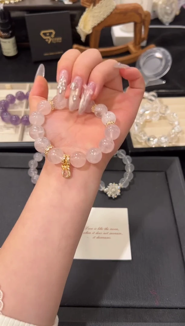 未镶嵌手链水晶13mm粉晶拼接白阿塞设计款手串