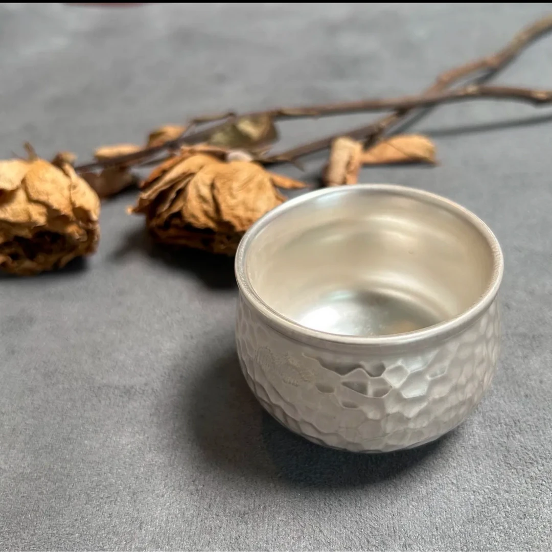 C683-锤纹漆银杯主人杯小禅定杯主人杯