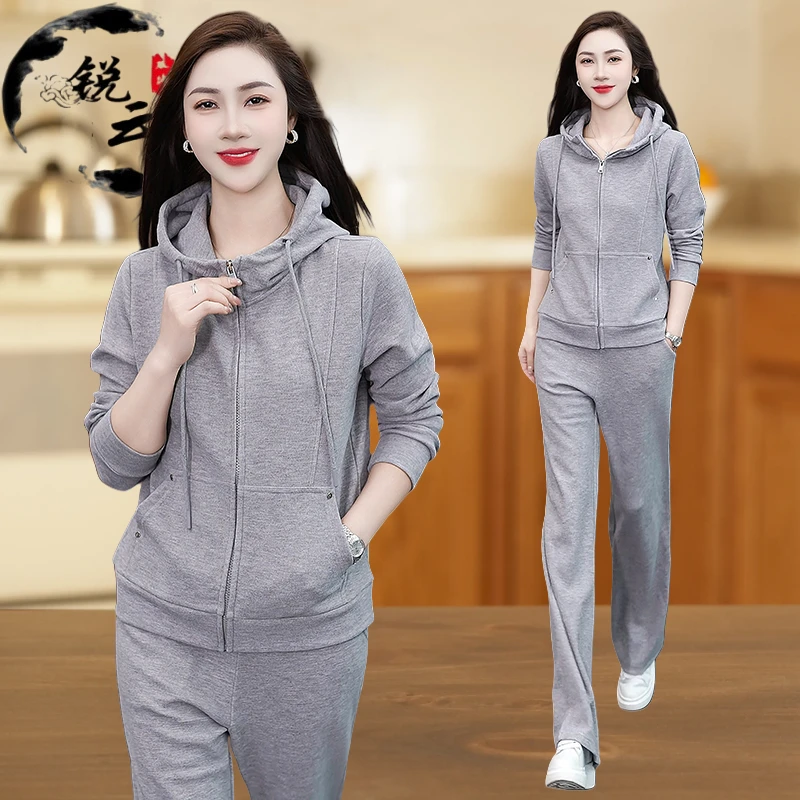 卫衣宽松中老年2025新款休闲运动套装女春秋装长袖春秋季大码时尚