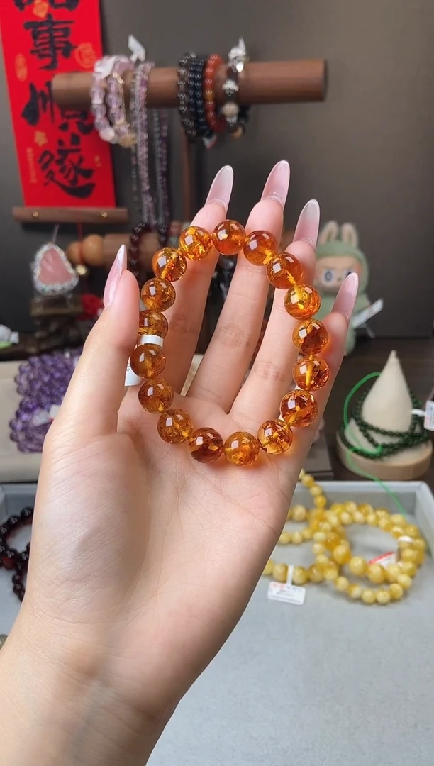 未镶嵌琥珀（花珀）手串花珀12m
