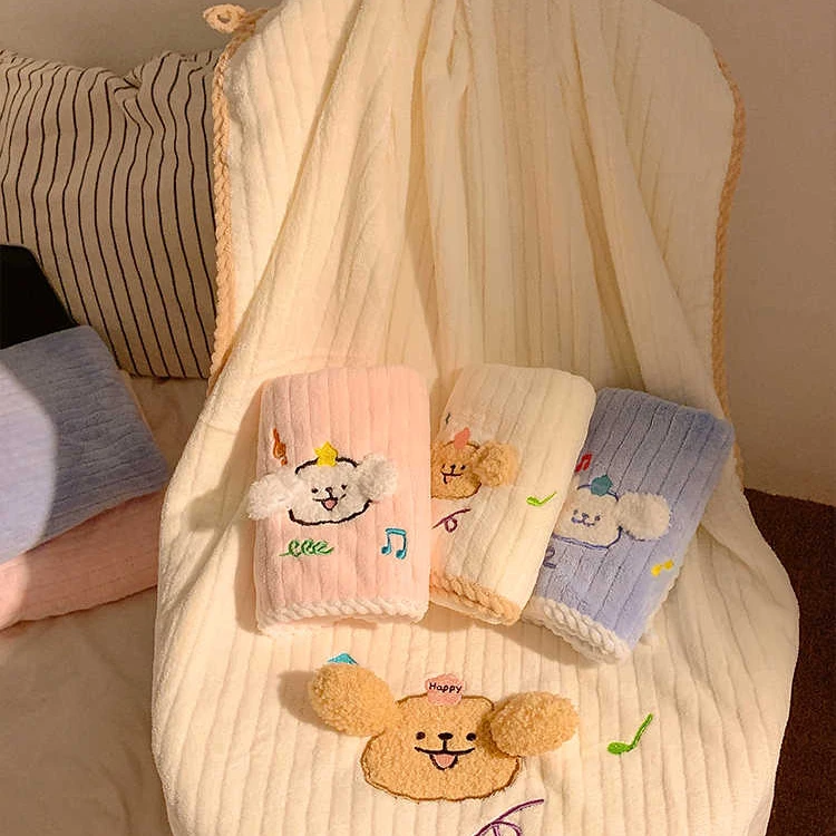 【如之纺】可爱小狗浴巾学生宿舍情侣洗澡吸水加厚干发帽毛巾裹巾