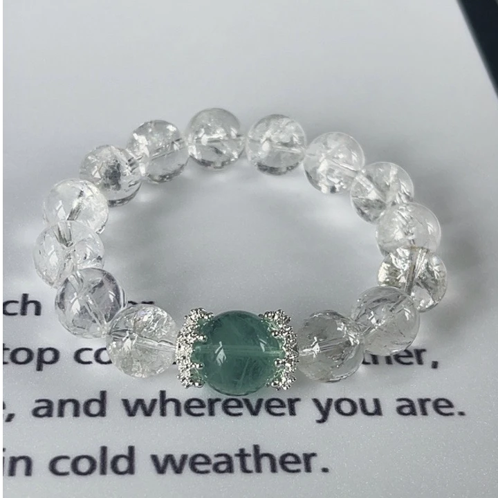 【莹透绿韵】白水晶搭配绿莹石简约不失亮点，纯净却又神秘水晶手串