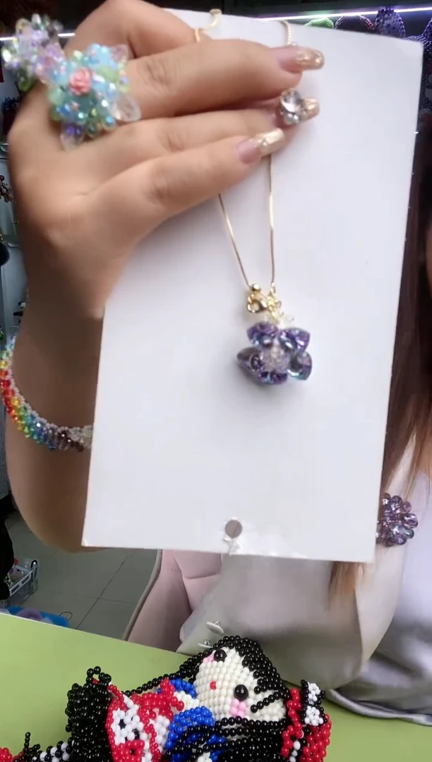 玻璃0104华子爱心项链材料包1套加一套戒指材料包高端紫