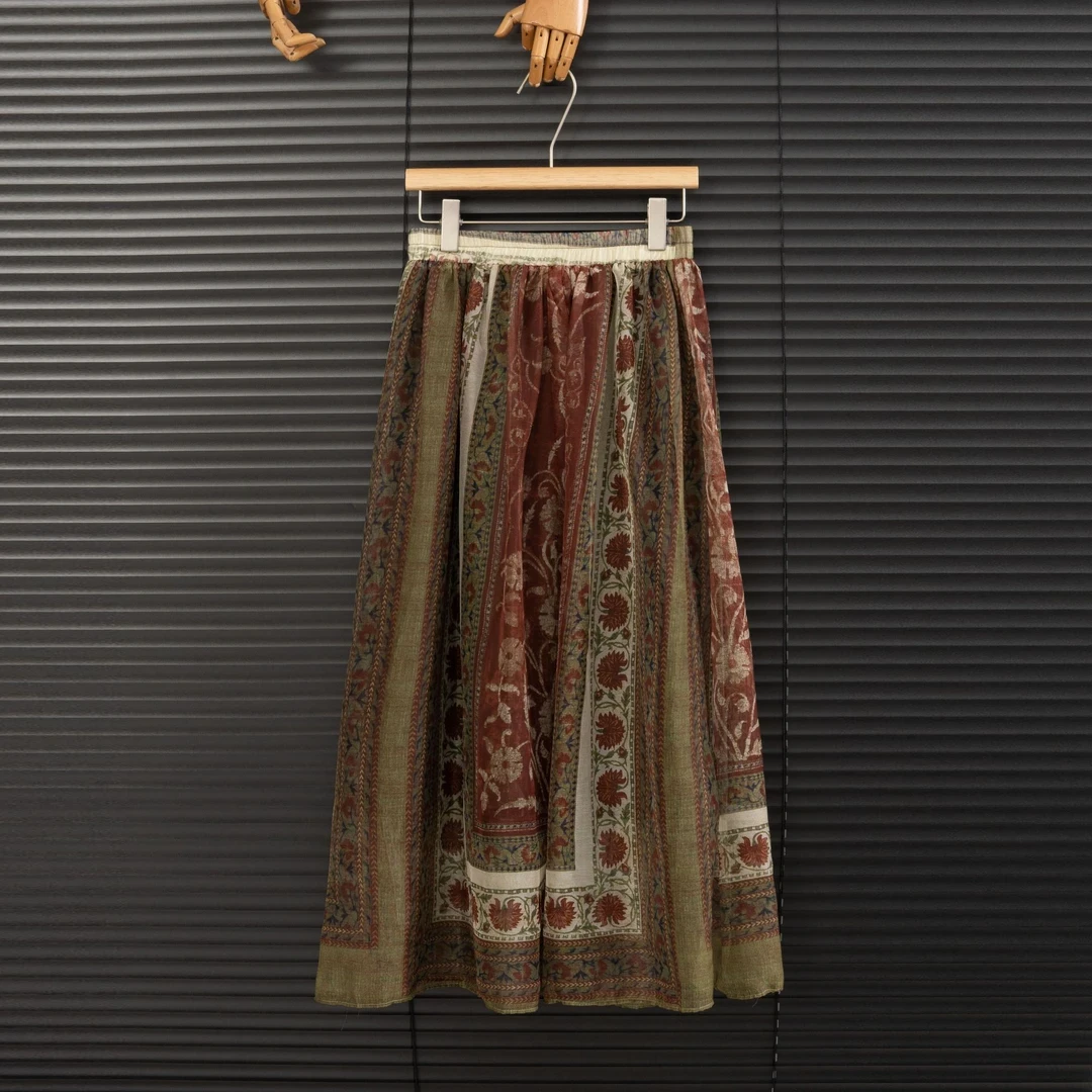 [工厂直销裙子] 夏季款民族风半身裙薄款自然腰松紧带印花裙Q270