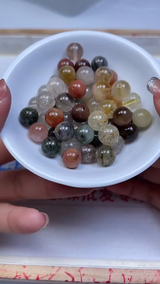 未镶嵌珠宝半成品水晶B662 彩发晶10mm10个14.8元