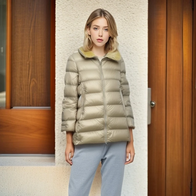 99新 MONCLER /羽绒服/丝绒领中长款拉链外套/2码/0001140