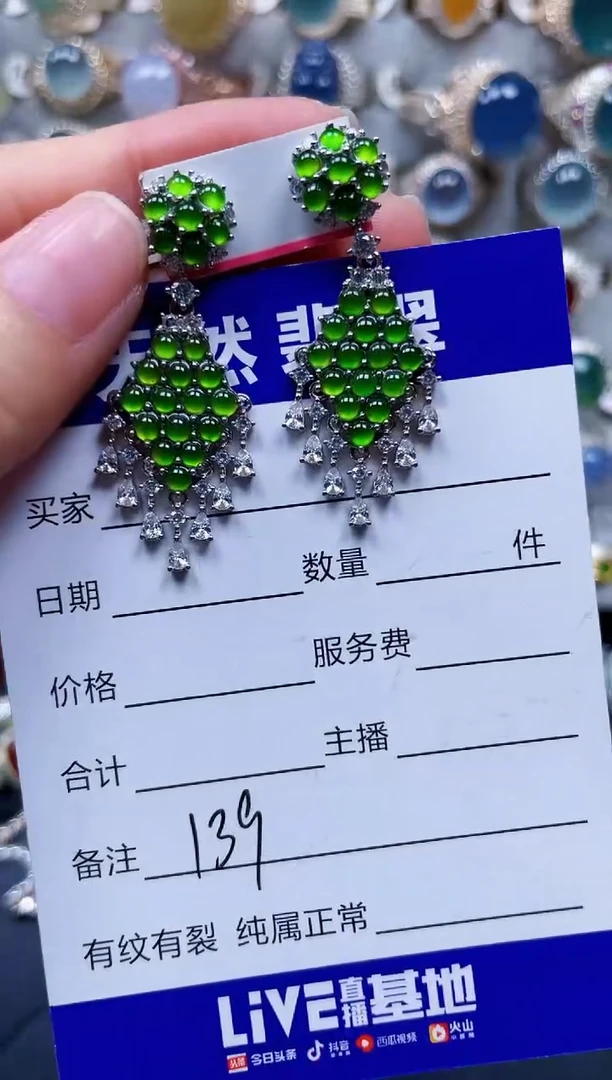 银S925镶嵌翡翠耳饰139
