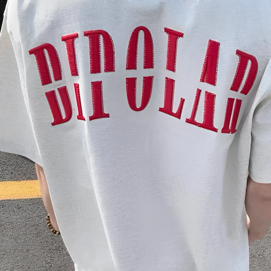 白灰色刺绣断开字母男生短袖t恤夏季美式高街重磅纯棉潮牌半截袖