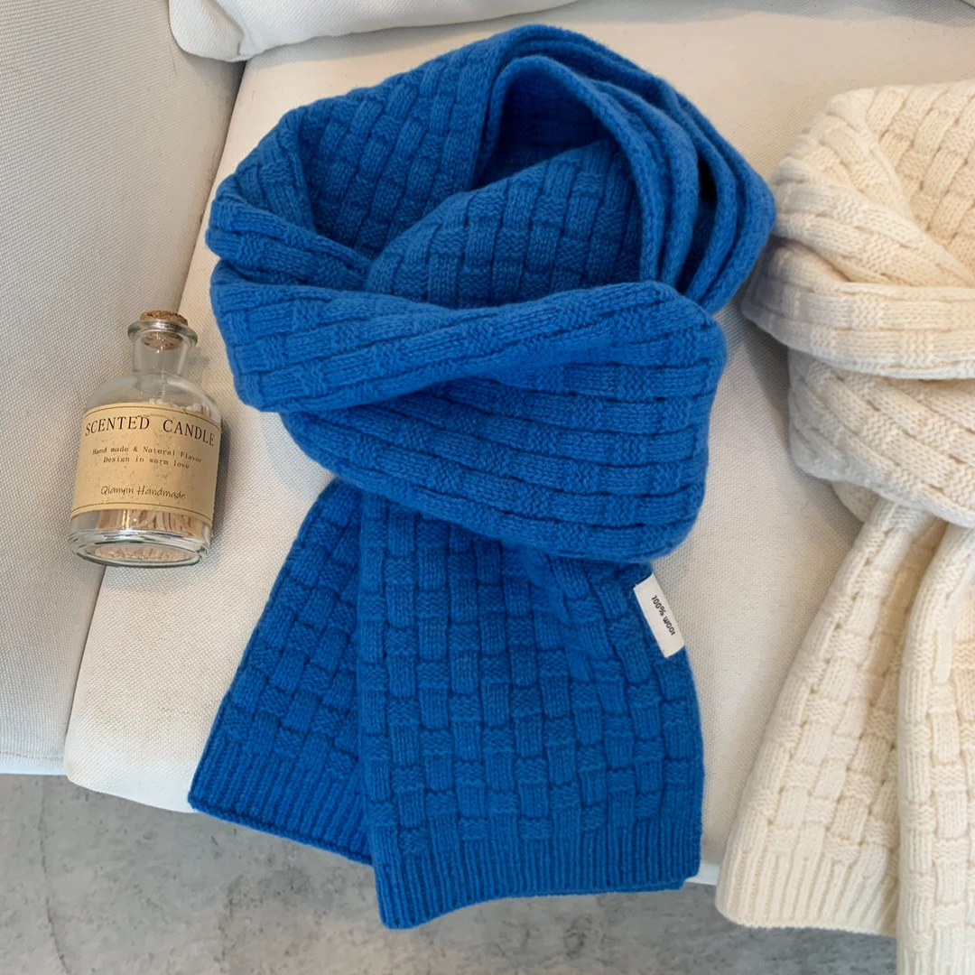 高阶版华夫格编织100%澳洲羊毛围巾女秋冬针织保暖百搭高级感围脖